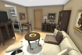 Wohnzimmer Blick zur Küche / Flur (Bsp.-Skizze)